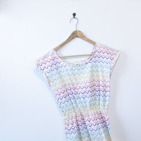 rainbow dress, heart print handmade dress - Picture 2 of 8